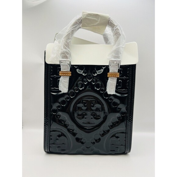 Tory Burch T Monogram Tote Puffy Patent Leather Mini N/s Black New $498 - Picture 5 of 5